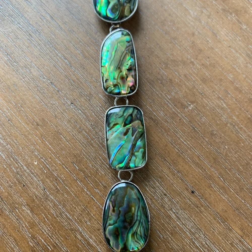 Vintage Sterling Silver and Abalone bracelet 7” - 8” Boho Healing